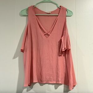 Pink Open Shoulder Top with Criss Cross Chest